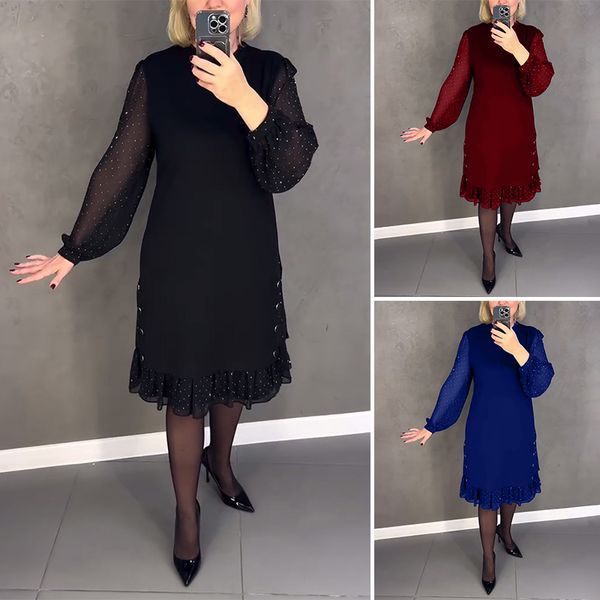 🔥👗【S～5XL】Nowa modna, luźna sukienka z falbaną, w jednolitym kolorze, z długim rękawem
