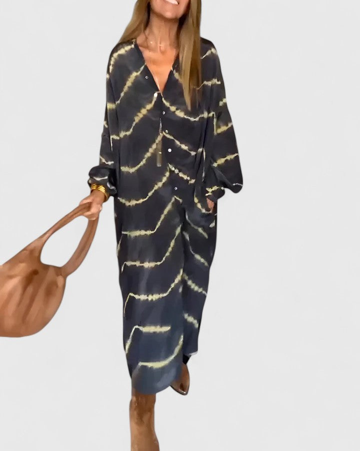 Przytula™ | Amelie  Elegancka Boho Pasiasta Maxi Sukienka