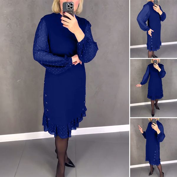 🔥👗【S～5XL】Nowa modna, luźna sukienka z falbaną, w jednolitym kolorze, z długim rękawem