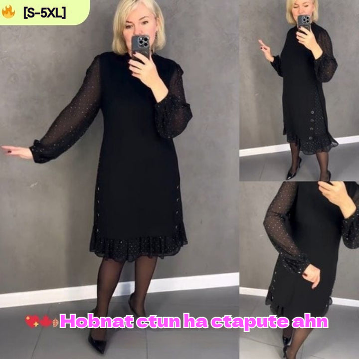 🔥👗【S～5XL】Nowa modna, luźna sukienka z falbaną, w jednolitym kolorze, z długim rękawem