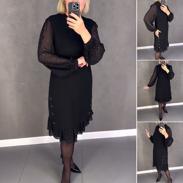 🔥👗【S～5XL】Nowa modna, luźna sukienka z falbaną, w jednolitym kolorze, z długim rękawem