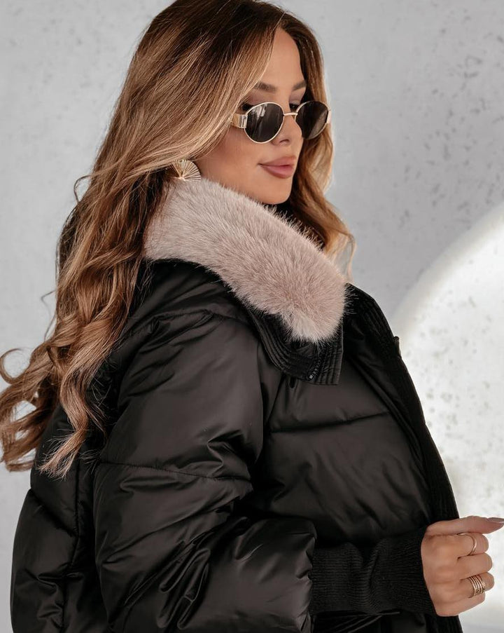 Przytula™ | Eleonora — Krótka Luksusowa Kurtka Puchowa z Futrzanym Kołnierzem